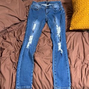 FashionNova Dark Wash Ripped Skinny Jeans